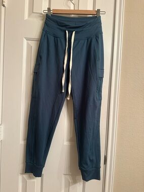 Alpine Teal Blue Drawstring Joggers with side pockets preppy casual lightweight